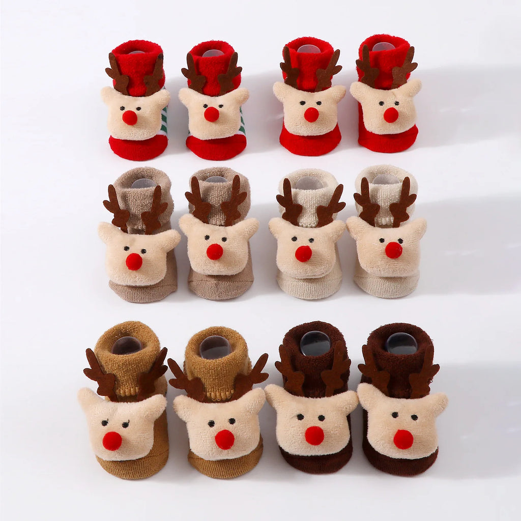 Cute Elk Santa Claus Doll Knitted Baby Socks Newborn Toddler Soft Snowman Warm Floor Socks Girls Infant Boys Mid Socks New