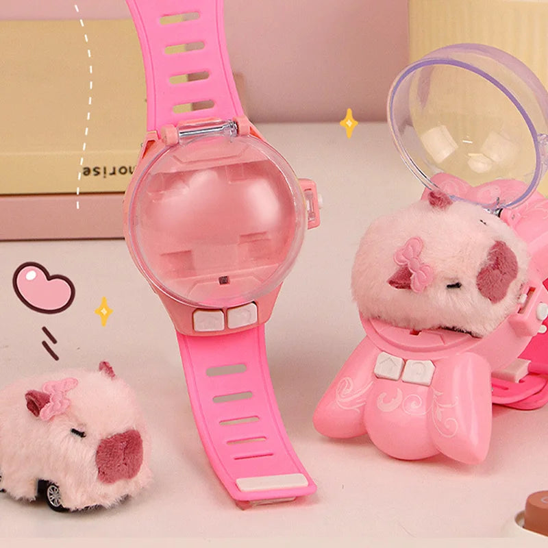 2.4G Capibala Rabbit Dog Plush Watch Remote Control Car Mini Electric Car Children's Toy Racing Christmas Gift