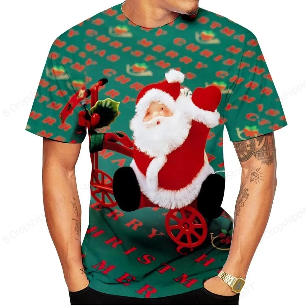 T-Shirts for Christmas 3D Santa Claus Print T Shirt for Men Casual Short Sleeve Tee Shirts Fashion O-Neck Top Oversized T-Shirt