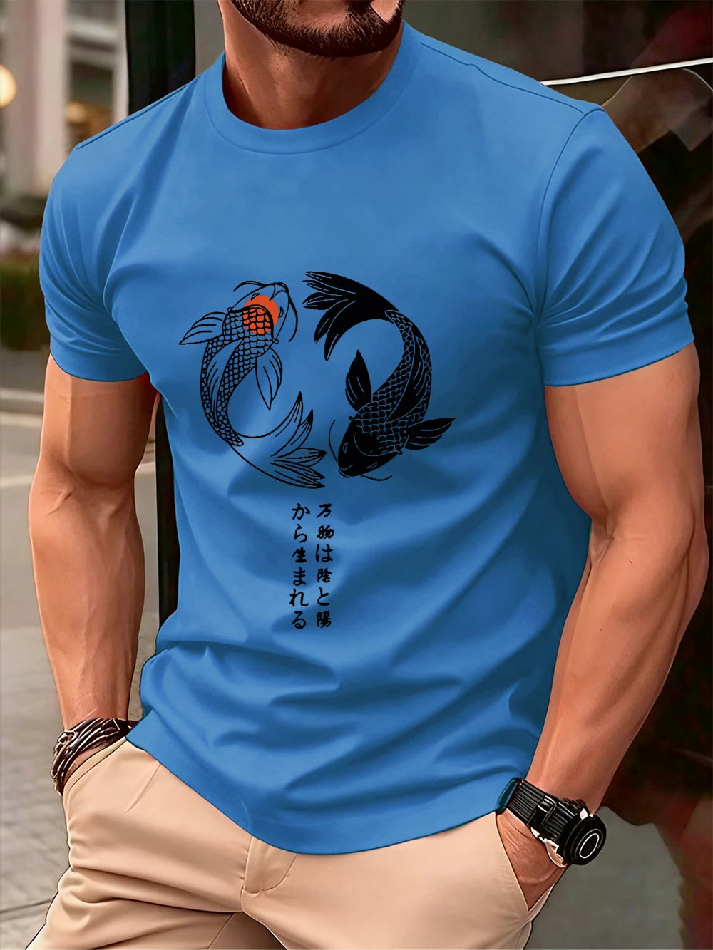 Japanese Koi Harajuku Printing Men T-Shirt Cotton Summer Short Sleeve Tops Soft Oversized O-Neck T Shirt Casual Male Clothes