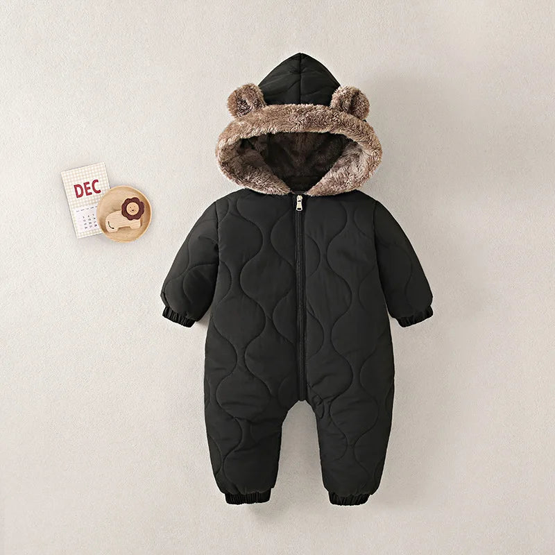 0-3 years old winter baby outdoor clothing fur lining warm toddler girl boy jumpsuit cartoon plus velvet baby jumpsuit