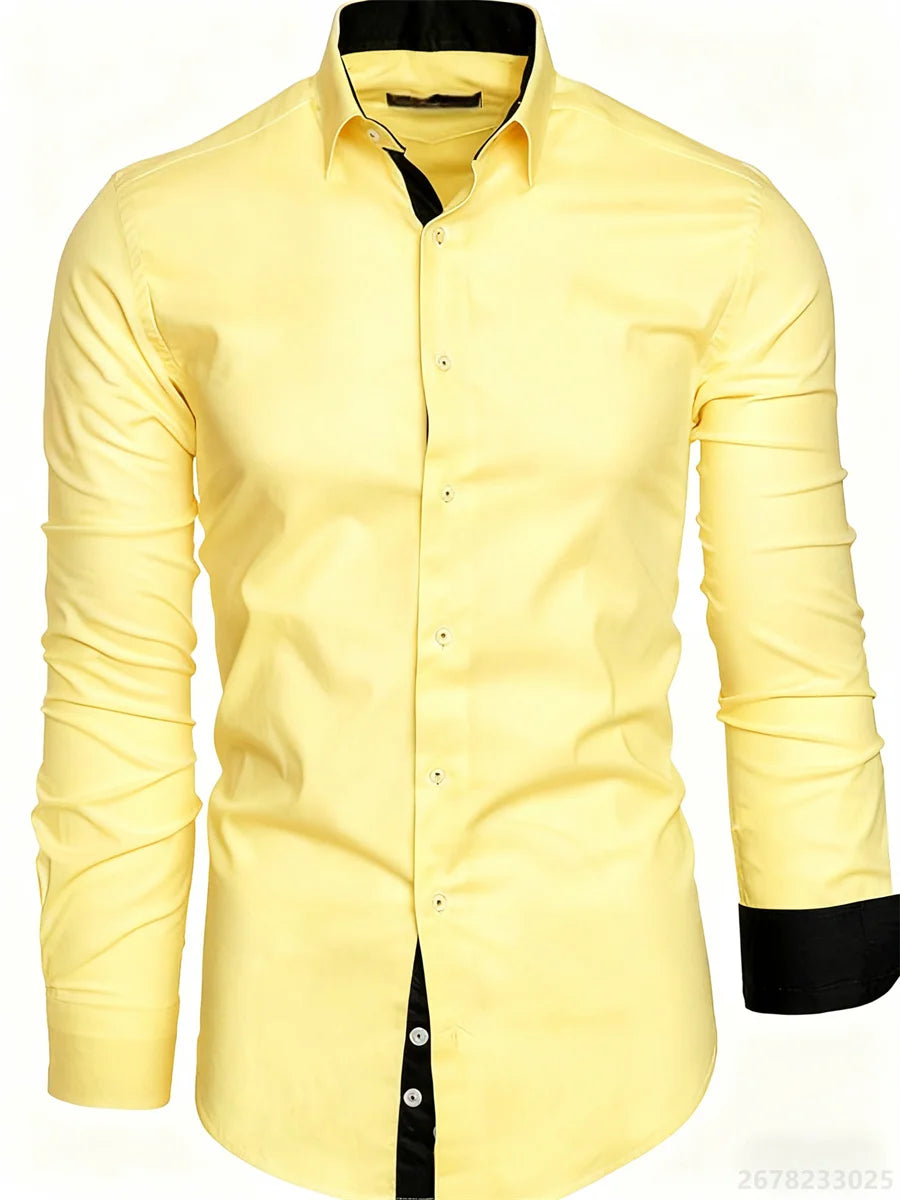 Men's shirt slim fit long sleeve lapel shirt business office fashion solid color black red daily casual men's tops XS-6XL size