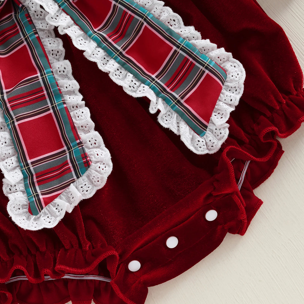 Christmas Infant Baby Girl Velvet Romper Xmas Newborn Coton Loose Decorative Bow Bubble Overall Kids Long Sleeve Jumpsuit