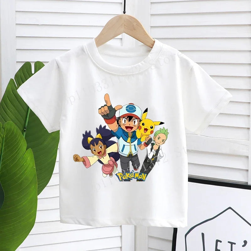 Cartoon Pokemon Children's T-shirt Printed Cute Boys Girls Clothes Anime Outfit Cotton Short Sleeve Shirts Kawaii Birthday Tops