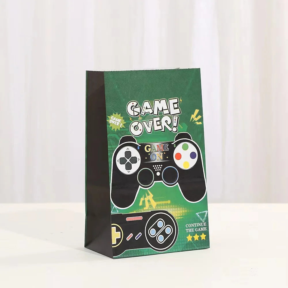 12/36pcs Cartoon Game On Theme Candy Box Gift Bags Kids Birthday Game Machine Party Kraft Paper Popcorn Bag Party Supplies