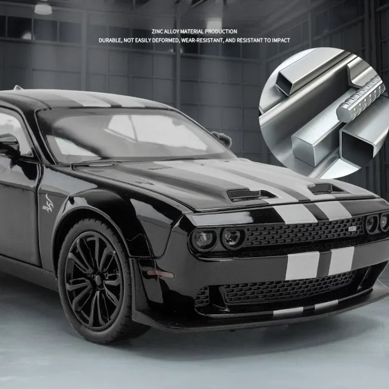 Simulation 1/24 Scale Dodge Challenger SRT Hellcat Alloy Car Model Sound Light Children Toy Vehicle Metal Miniature Voiture