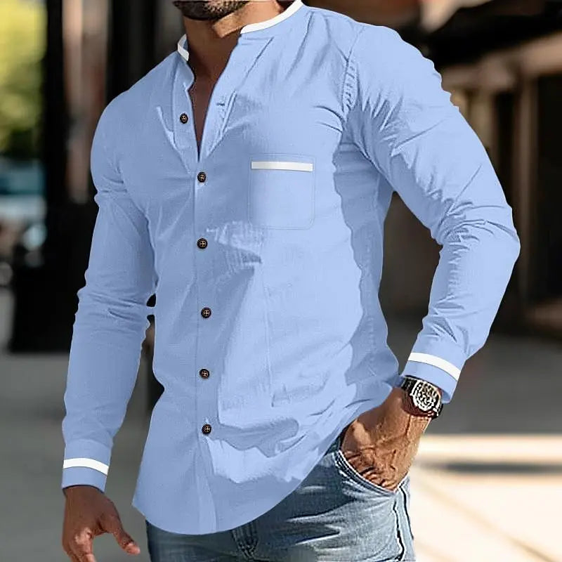 Men's standing collar long sleeved lining is fashionable, comfortable, casual, and business oriented