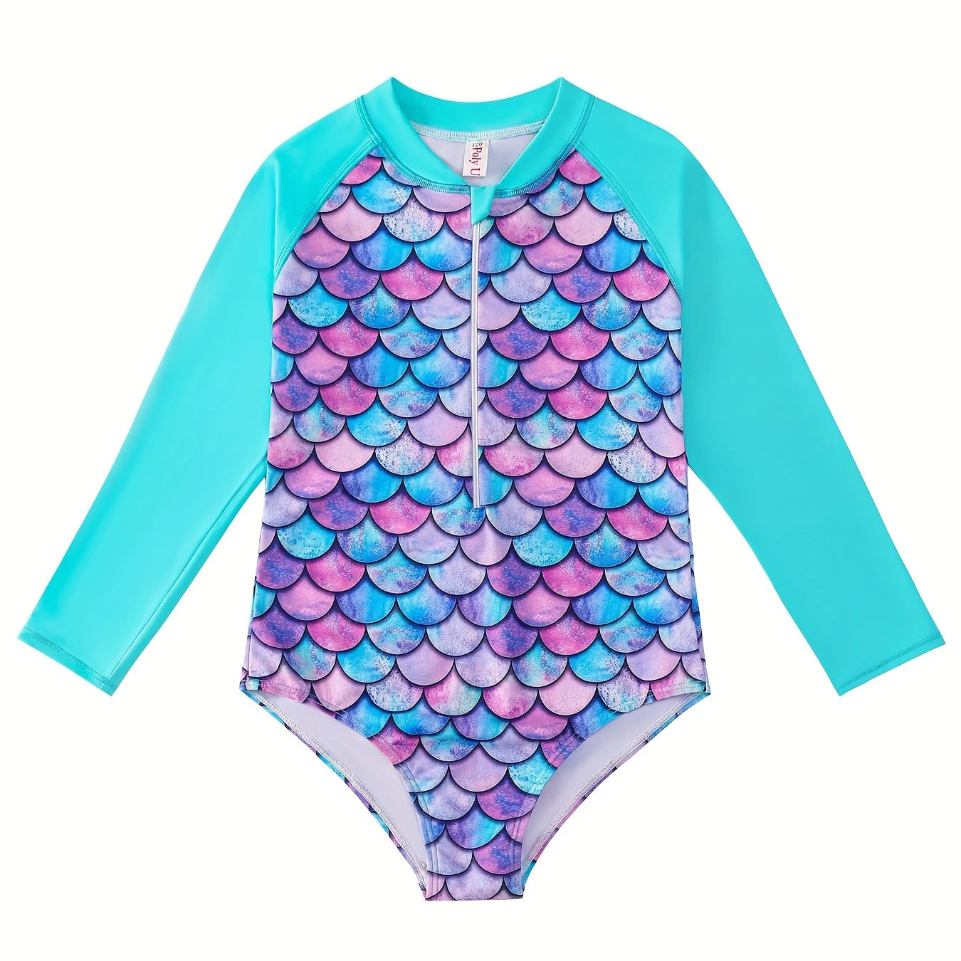 Bikini Cut Bottom Swimwear Kids Girl Color Blocking Raglan Long Sleeve Swimsuit Scale Print Rush Guard Zipper Swimming Suit New