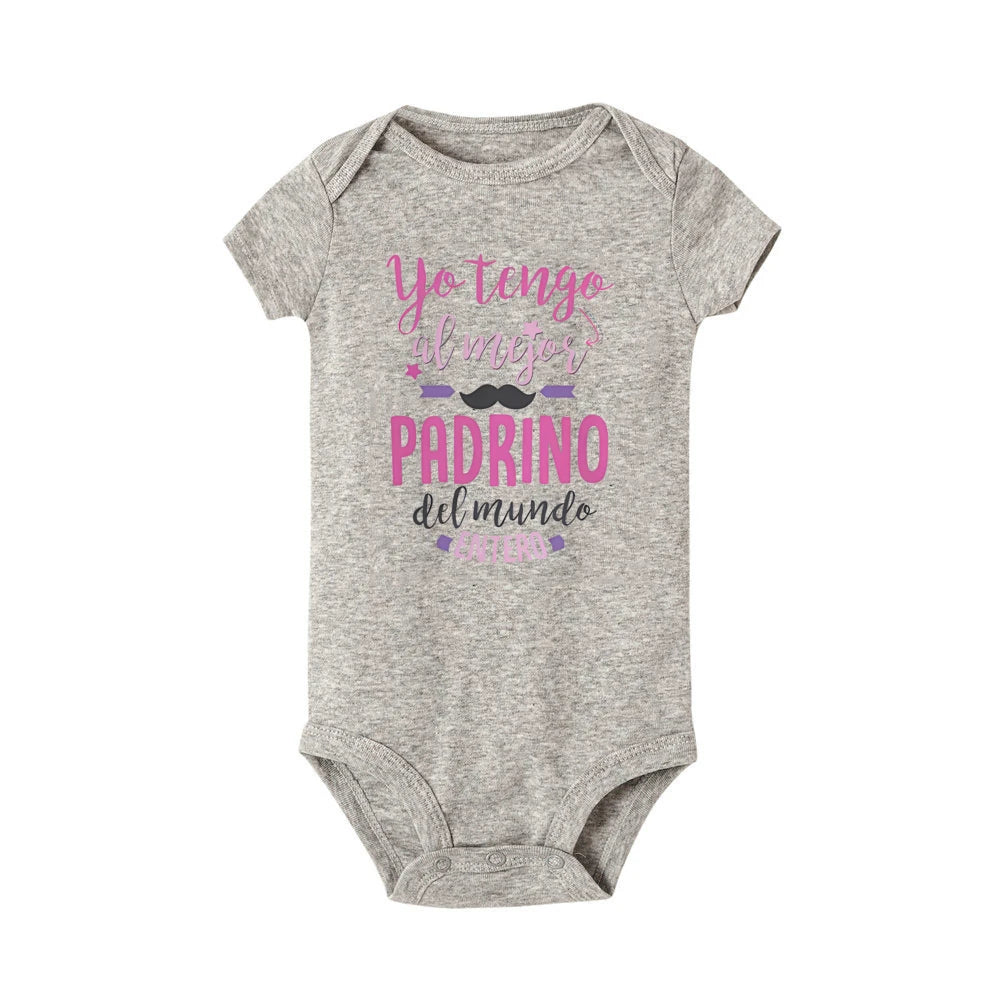I Have The Best Godfather in The Entire World Spanish Print Baby Romper Funny Newborn Outfit Infant Short Sleeve Bodysuit Gift