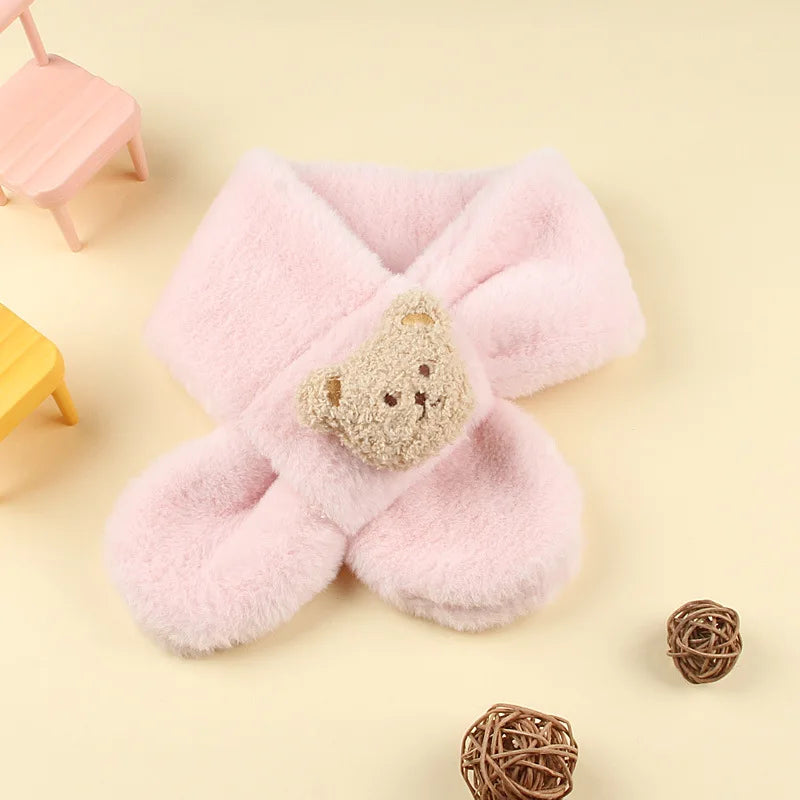 Winter Warm Plush Baby Scarf Cute Caroon Bears Boy Girl Scarves Newborn Toddler Faux Fur Children Cross Neckerchief