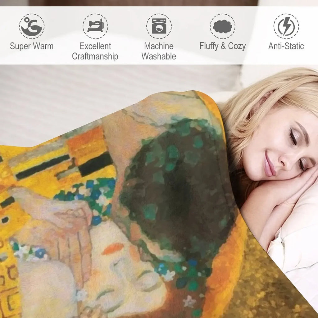 Gustav Klimt | The Kiss Throw Blanket Soft Bed Blankets Luxury St Blanket