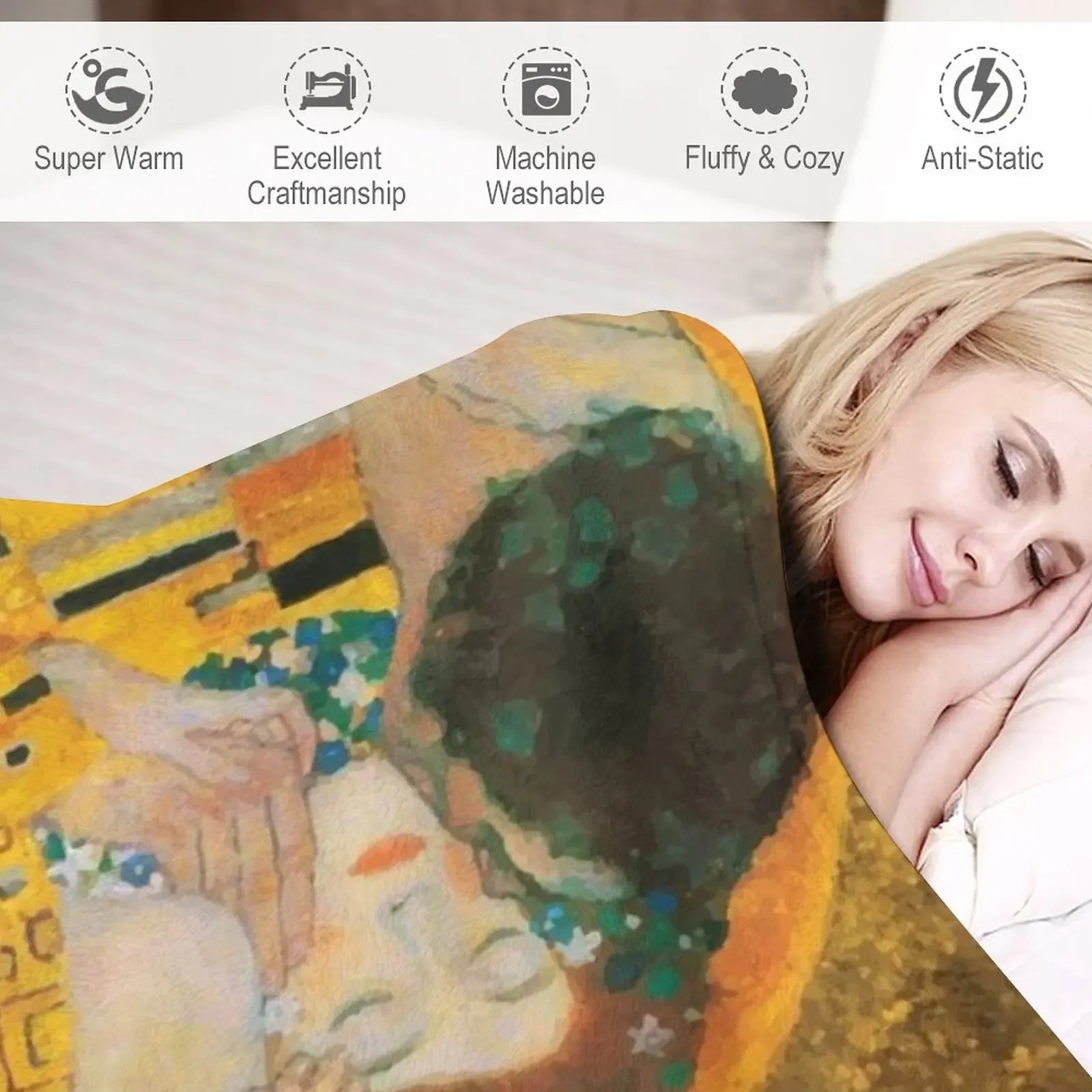 Gustav Klimt | The Kiss Throw Blanket Soft Bed Blankets Luxury St Blanket