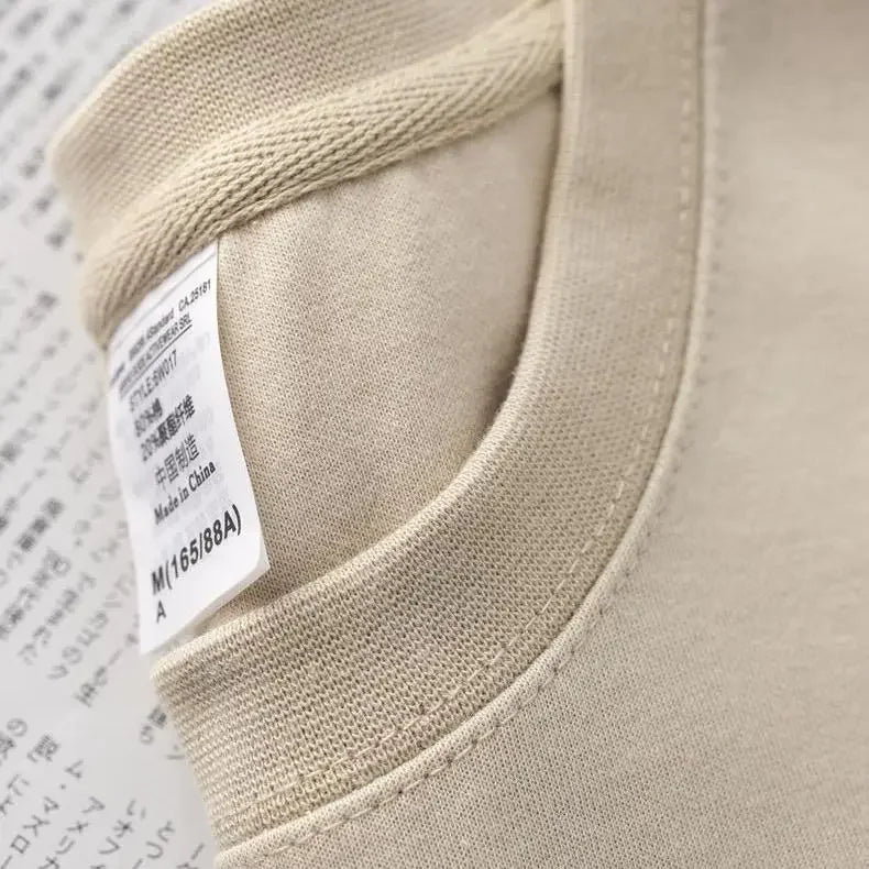 Autumn Heavyweight Cotton Round Neck Sweater Solid Loose Simple Sports Harajuku Top for Men and Women Pullover