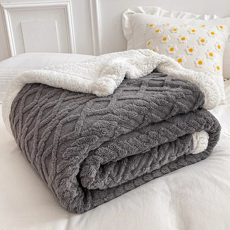 2Sides Soft Plaid Blanket Thicken Wool Fleece Warm Blankets for Adults Kids sofa Bed Cover Plush Winter Throw Bedspread for Beds