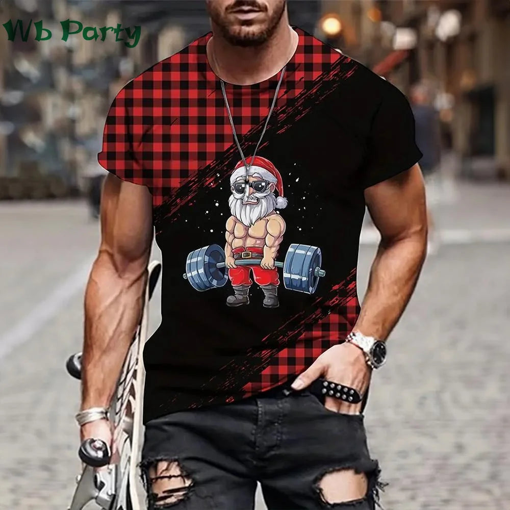 Funny Christmas T shirt Men Santa Claus Men's Clothing O-Neck Short Sleeve Tee Simple Men's T-shirt Fashion T-shirts for Men Top