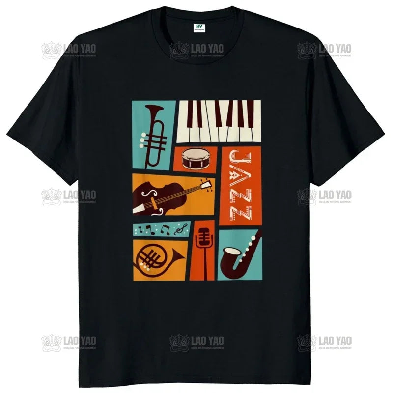 Jazz Snare Piano Music Band T Shirt Musician Saxophone Trumpet Musical Instrument Funny Tee for Men Women Casual Streetwear Tops