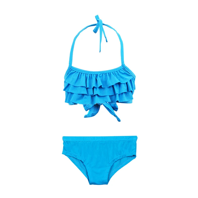 2Pcs/Set Fashion Girls Sling Bikini Summer Holiday Kids Swimsuit Children's Beach Vacation Beachwear Ruffle Style Split Swimwear