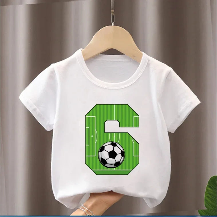 Cute Boys Girls Football T Shirts Birthday Shirt 2-9Years Boy Soccer Sport T-Shirt for Kids Birthday Gift Tshirt Tops White