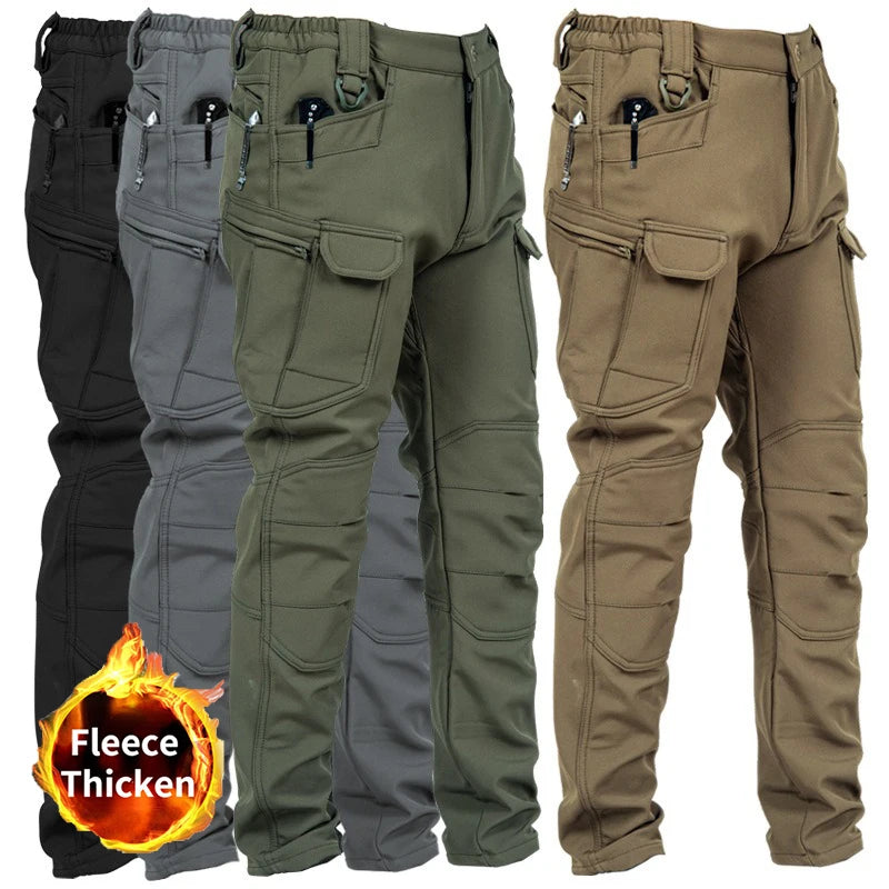 Men's Winter Pants Water Resistant Fleece Lined Snowboard Softshell Tactical Pants with Multi-Pockets Outdoor Work Pants