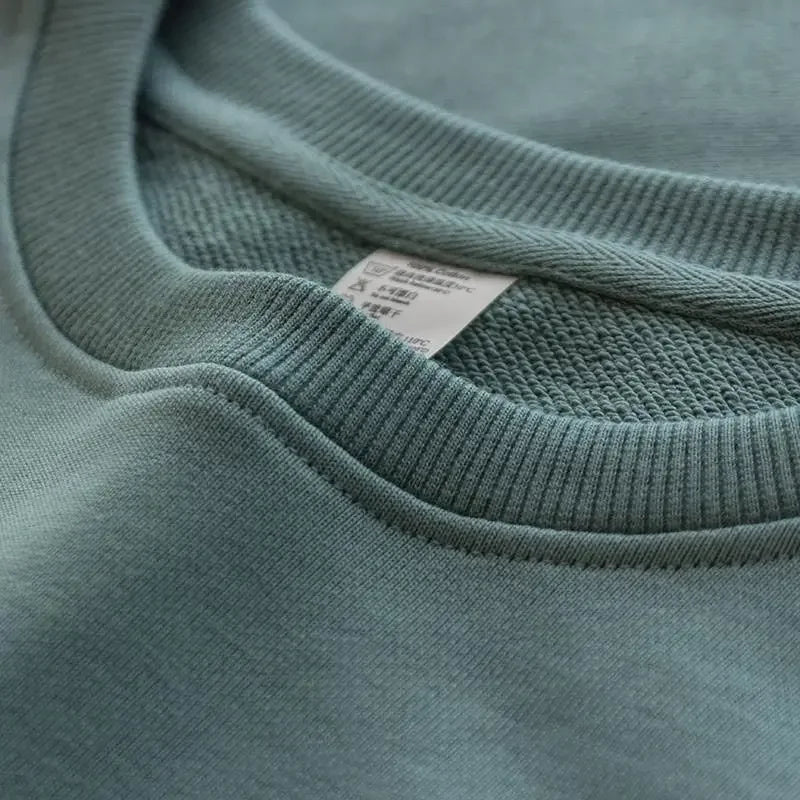 Autumn Heavyweight Cotton Round Neck Sweater Solid Loose Simple Sports Harajuku Top for Men and Women Pullover