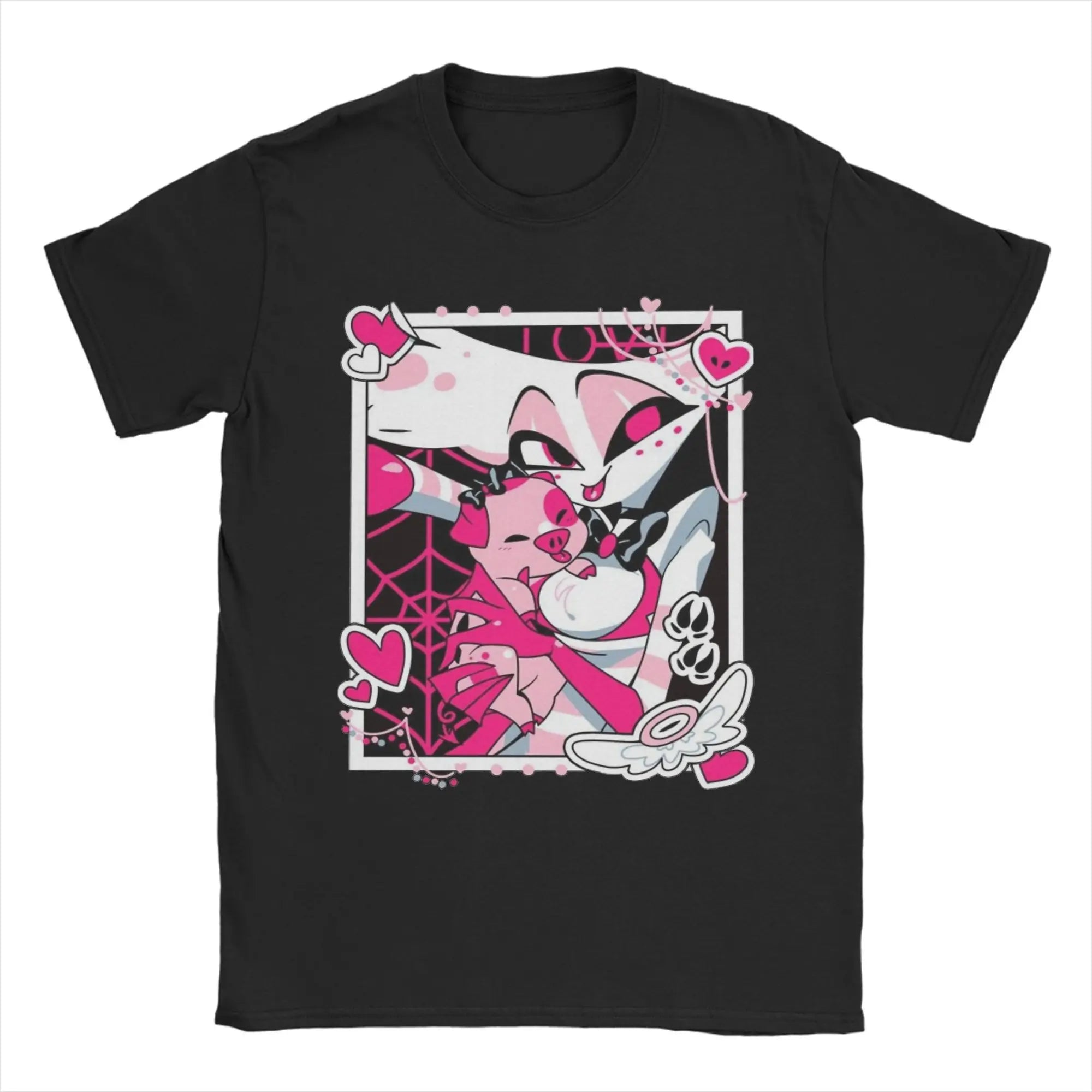 Vintage Hazbins Hotels Alastor Cartoon T Shirt Men Cotton Short Sleeve  Round Neck Summer Clothes