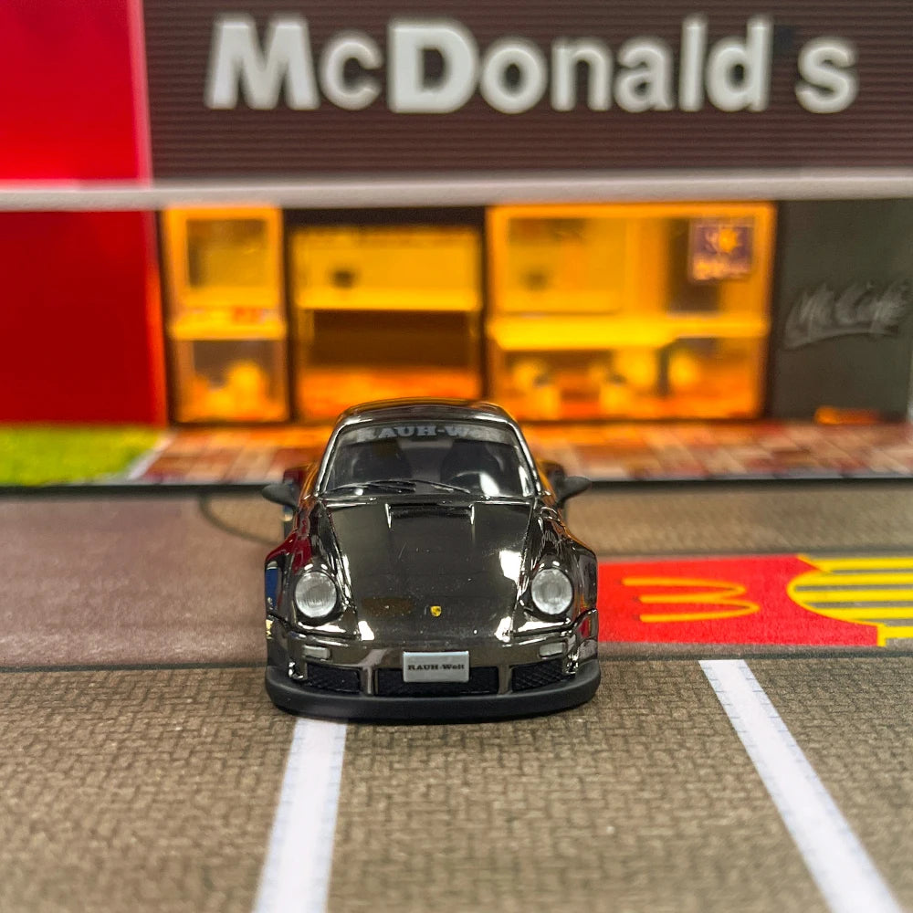 Diecast 1/64 Scale RWB 930 Wide-body Modified Sports Car Model Alloy RWB 930 Electroplated Gun Grey Collection Car Model