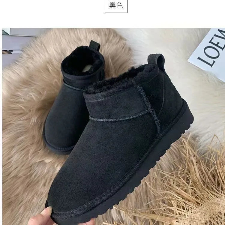 New Women Winter Snow Boots Classic Fur Plush Ankle Snow Boots Outdoor Antiskid Short Boot Warm Fuzzy Home Cotton Shoes