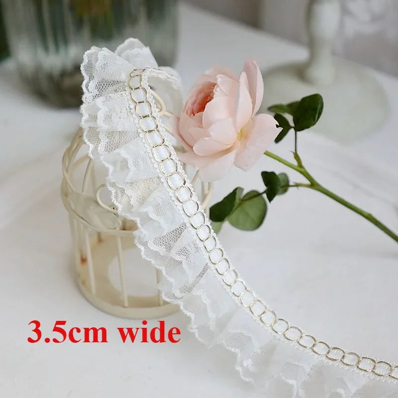 Off White Lace Ribbon Accessories Handmade DIY Extended Clothes Pleated Sewing Decorative Fabric Skirt Hem Fabric Lace Trim 1Yds