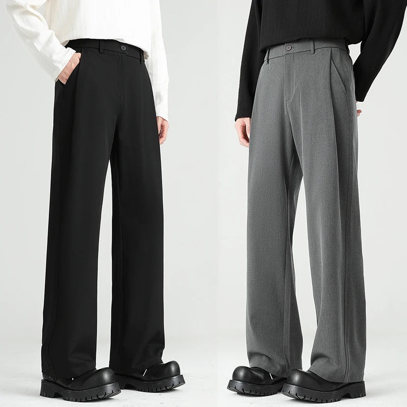 Autumn New Men's Black Gray Suit Pants Loose Straight Drape Solid Color Elastic Business Work Casual Trousers Fashion Clothing