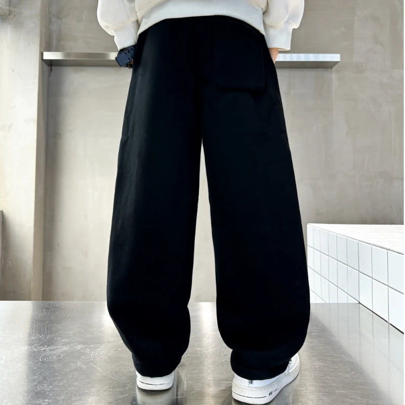 Minimalism Style Kids Cotton Knitted Sports Pants for Boys Casual Wide Leg Trousers Trackpants Children Black Grey Sweatpants