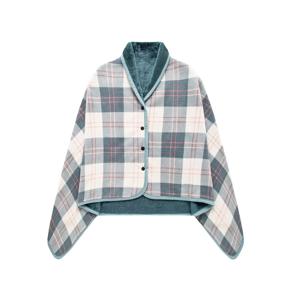 Flannel Wearable Blanket Shawl with Sleeves Comfy Cape Blanket Cover Cloak Sweater Poncho Throw with Buttons for Sofa Vehicle