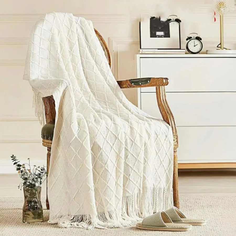 Beige Boho Throw Blankets Textured Big Knitted Blankets Chunky Vintage Luxury Throw Bedspread Blanket Cover Manta Para Sofá