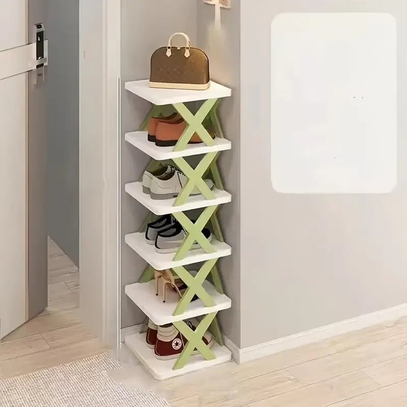 Folding Bamboo Shoe Rack, Multi-Layer Narrow Space Saving Storage Organizer No-Installation Required Shoe Shelf for Small Spaces