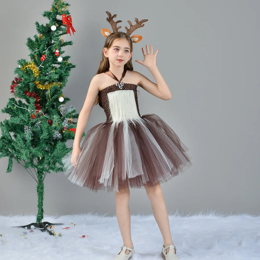 Umorden 2-12Y Toddler Child Kids Christmas Deer Reindeer Costume Dress for Girls Tutu Dress Set