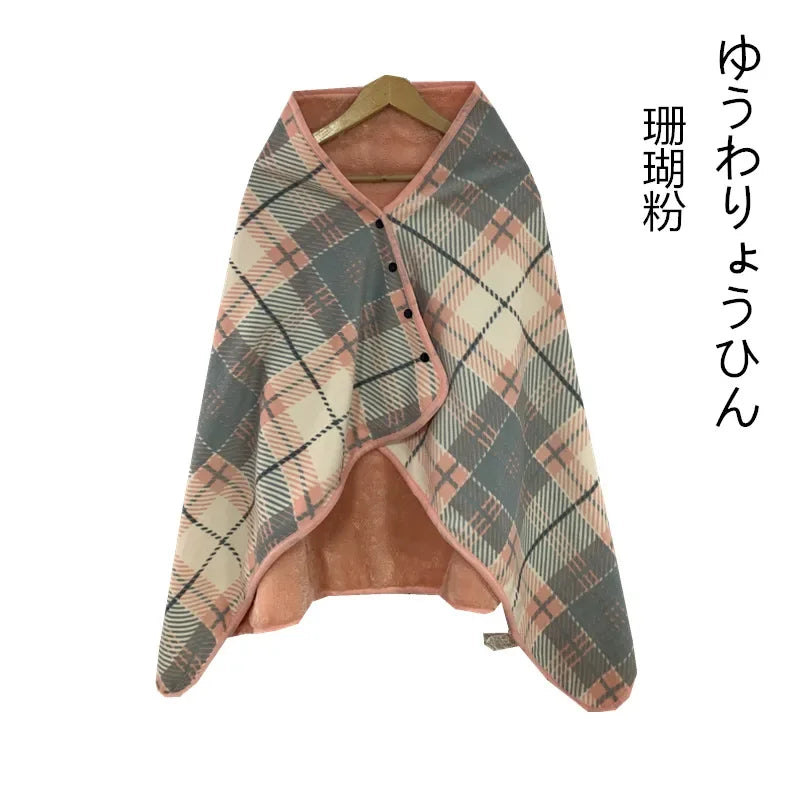 Wearable Plaid Fleece Blanket Polyester Blanket with Button Winte Warm Throws on Sofa Bed Travel Thicken Bedroom Plaids  Blanket