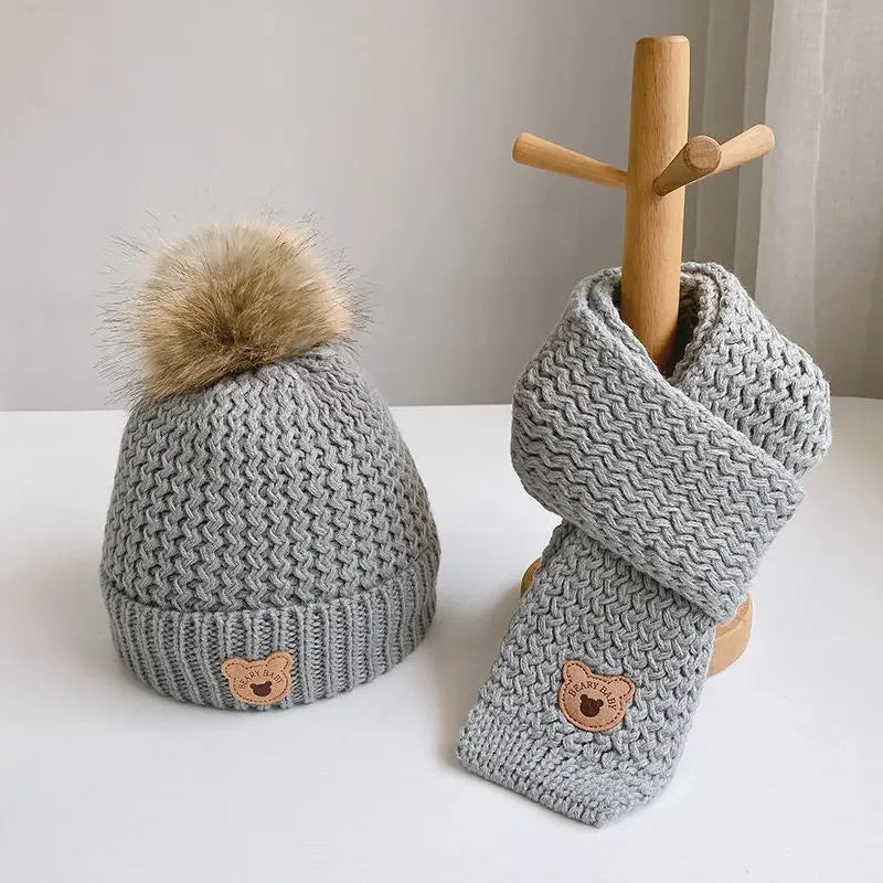 Children's Hat Scarf Set Winter Warm Autumn Winter Plush Boys and Girls' Little Bear Thick Ear Protection Baby Hairline Hat