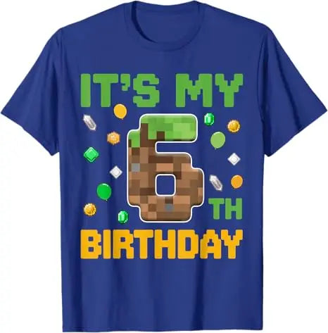 Birthday-Boy It's My 6th Birthday Gamer Pixel Number Six T-Shirt Fashion Sons Nephew Grandson B-day Gift Video Game Saying Tee