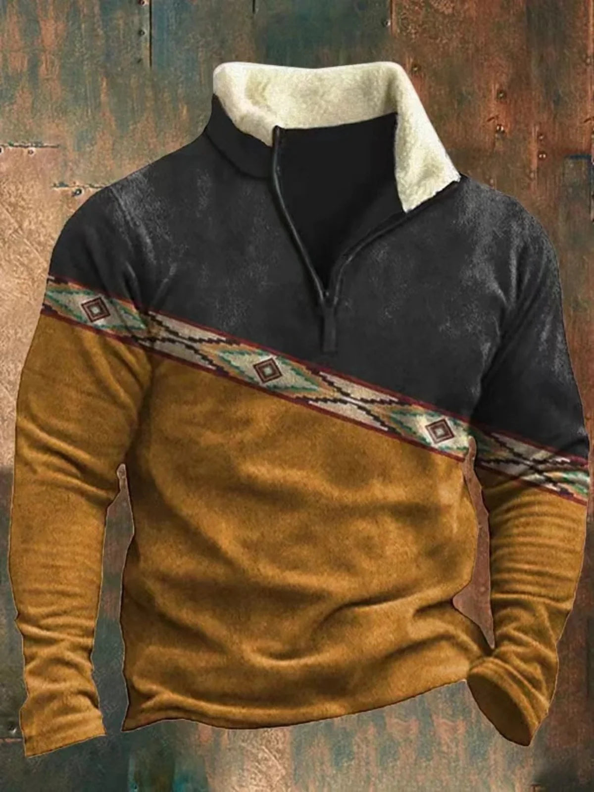 Fall/Winter Men's Printed Jacket: Fashionable Trend with Fur Collar, Long Sleeve, Half-Zip, Casual and Loose-Fitting Hooded Coat