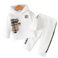 IURNXB 2pcs Baby Clothes Set Infant Cartoon Bear Plaid Patchwork Hoodie Top+Sweatpants Outfits Casual Children Sweatsuits 1-3Y