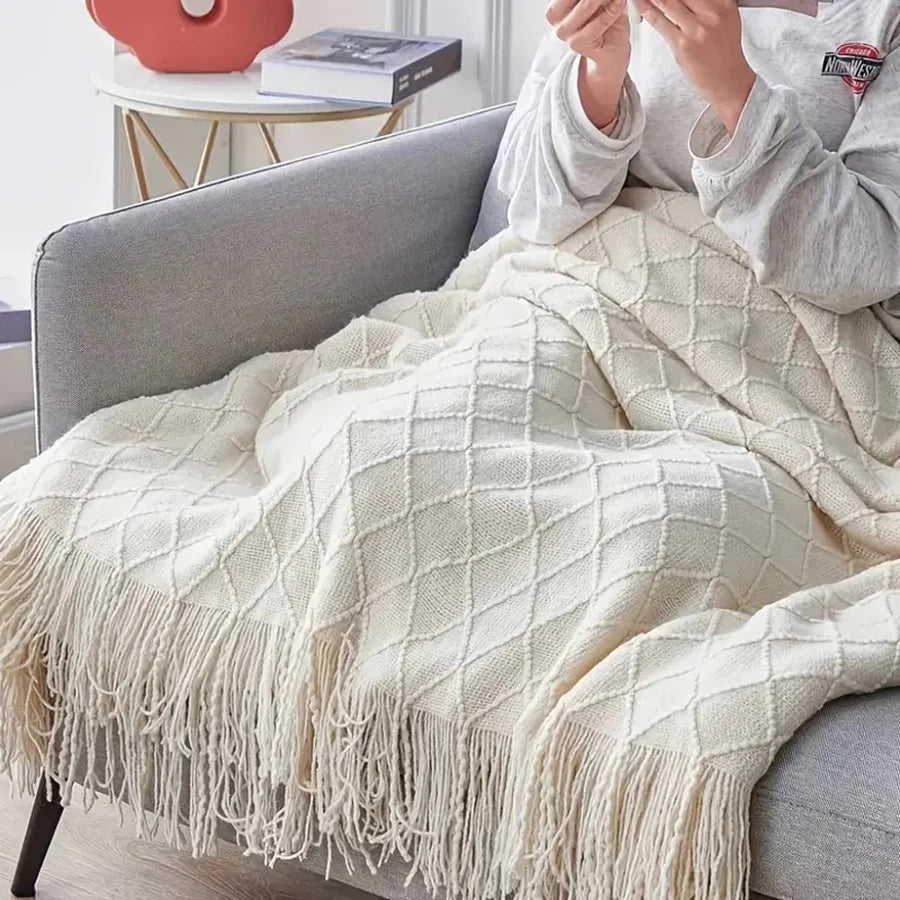 Beige Boho Throw Blankets Textured Big Knitted Blankets Chunky Vintage Luxury Throw Bedspread Blanket Cover Manta Para Sofá