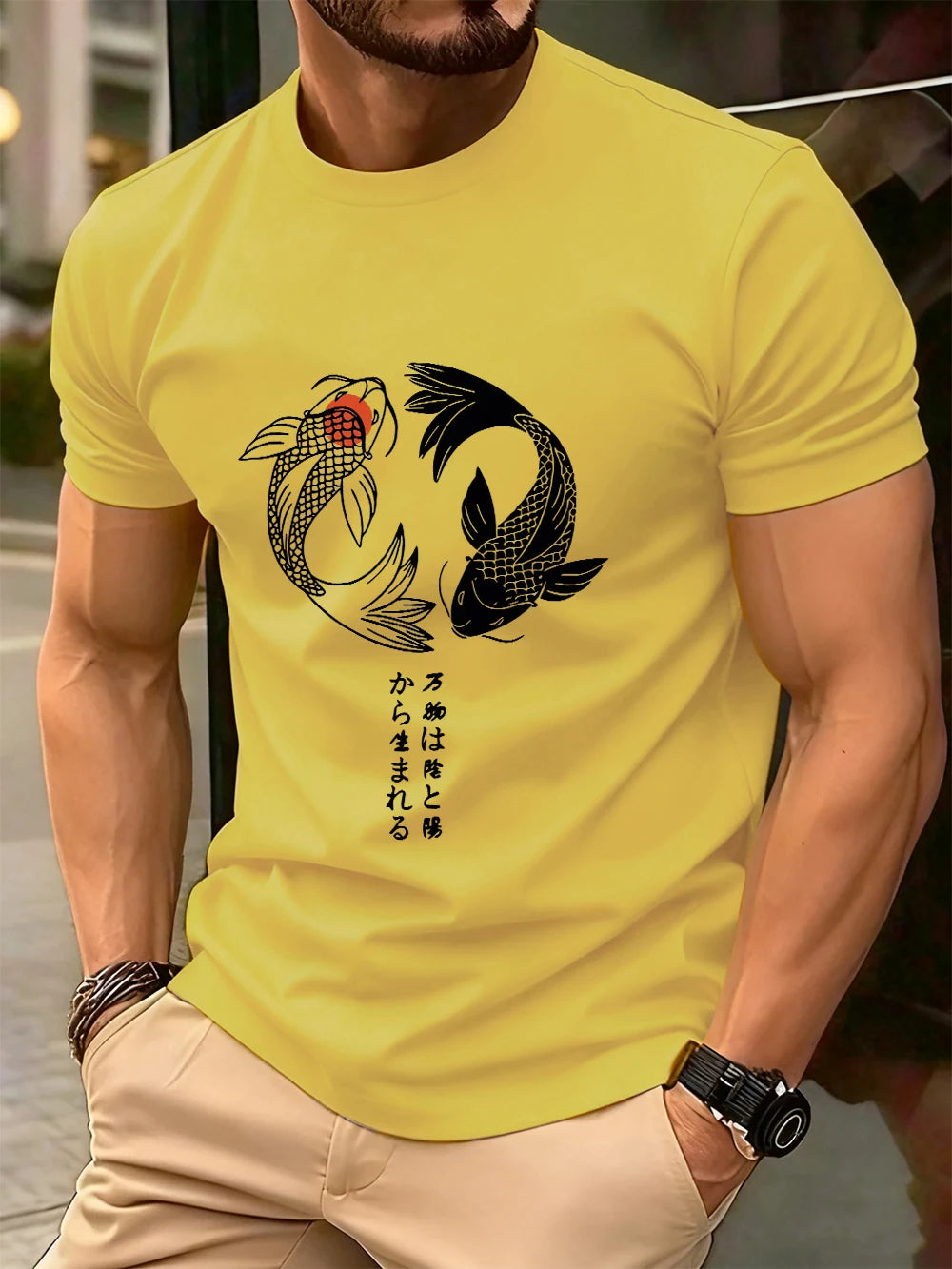 Japanese Koi Harajuku Printing Men T-Shirt Cotton Summer Short Sleeve Tops Soft Oversized O-Neck T Shirt Casual Male Clothes