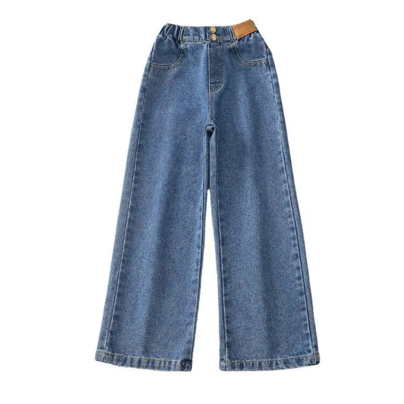 Spring Autumn Teenage Girls Jeans Leisure Fashion Wide Leg Pants Kids Child High Waist Trousers 6 9 8 10 12 14 Years Old