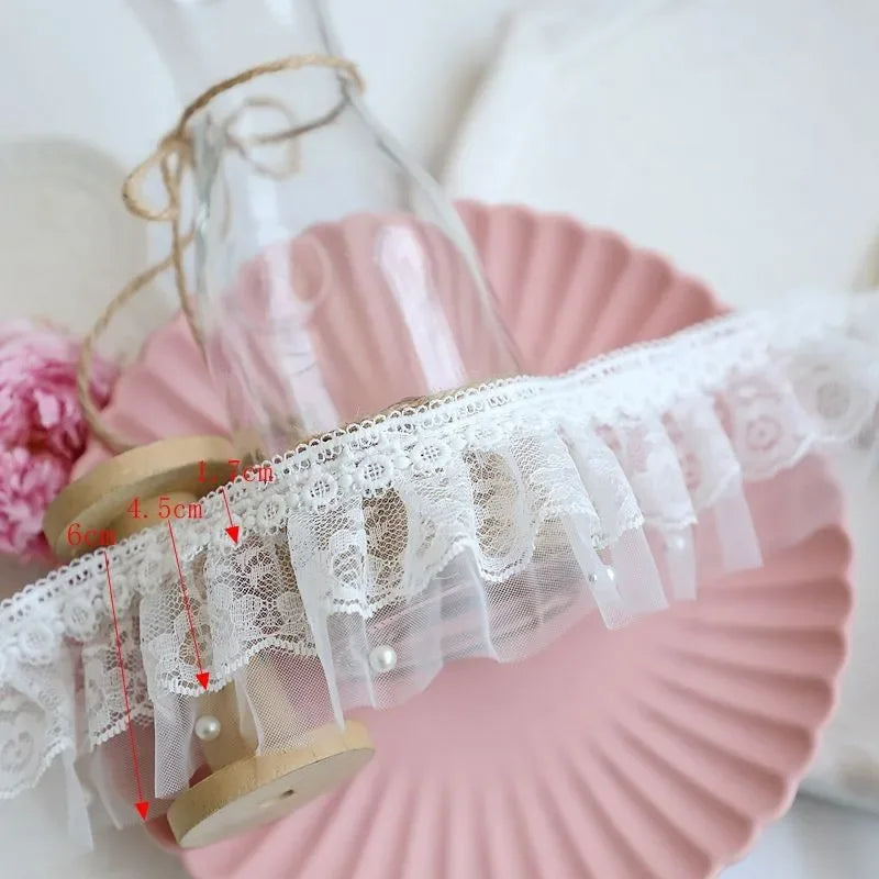 Off White Lace Ribbon Accessories Handmade DIY Extended Clothes Pleated Sewing Decorative Fabric Skirt Hem Fabric Lace Trim 1Yds