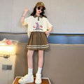 Summer Teenage Girls Clothes Set Children Lapel Tshirt and Pleats Skirts Suit Student School Short Sleeve Top Bottom Outfits