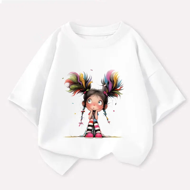 Thinking Girl T-shirt for Girls Cotton Kids TShirt Cartoon Children Casual Clothes Teen Baby Girl Casual Y2K Tops 6 8 10 12 Year