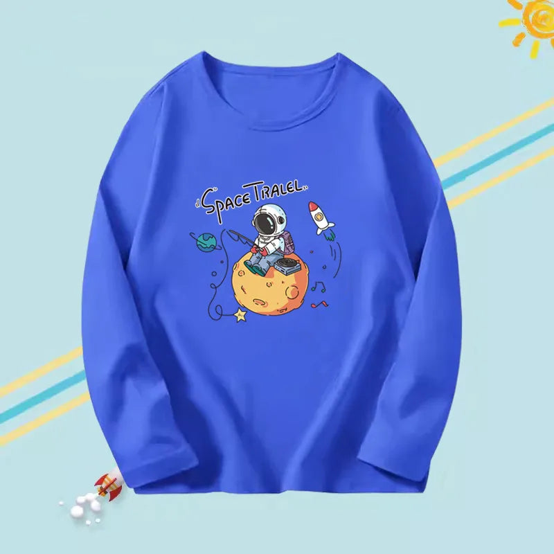 3-14years Boys Funny Astronaut Rope print T-shirt Kids Tops Teens o-neck Long Sleeve Spring Autumn Cool Fashion Clothes