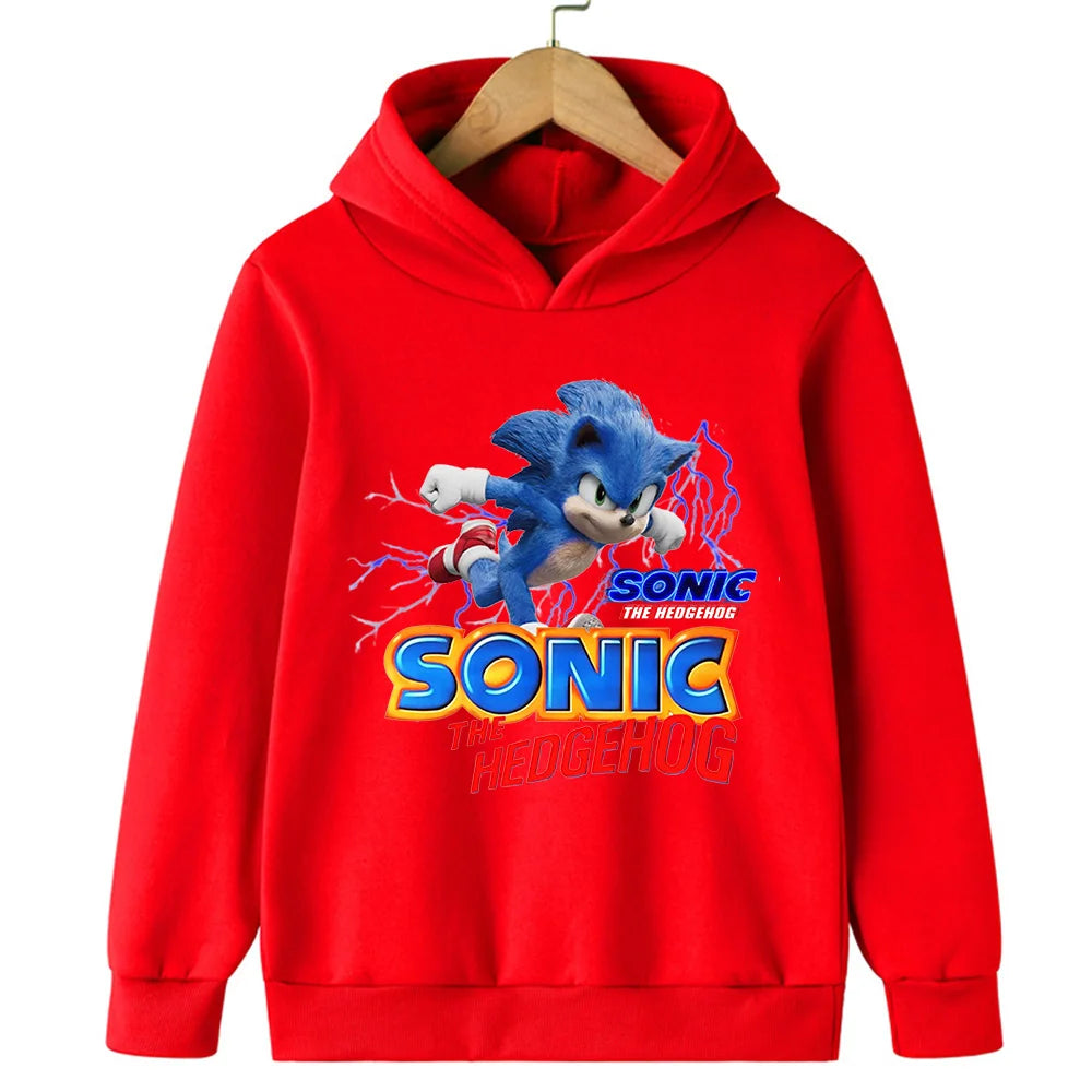Sonic Lightning Dynamic Printed Kids' Hoodie, Let Children Wear Energetic Game-Inspired Playful Fashion Sense
