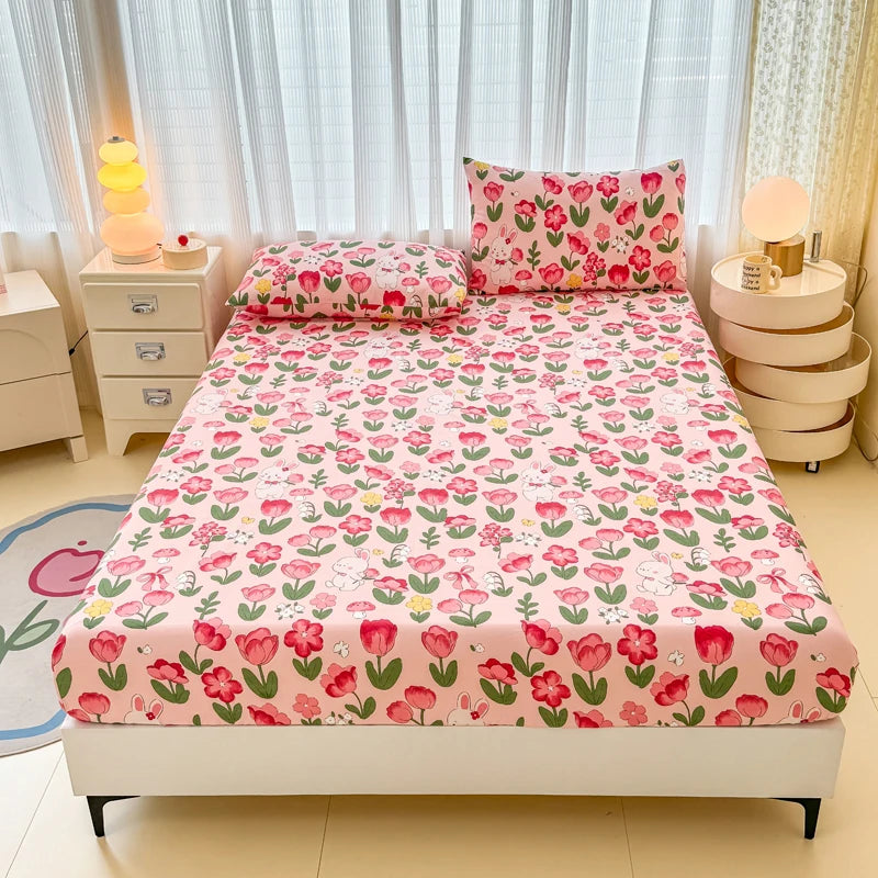 Skin-friendly Fitted Sheet and Pillowcase Cartoon Style Bed Cover Home Bed Linen Single/Twin/Queen/King Size Bedsheet sabanas