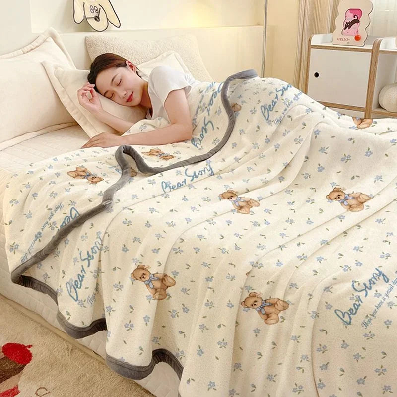 Warm Plush Blanket Comfortable 2024 New Winter Blanket Cartoon Four Season Flannel Soft Bed Cover Office Napping Blanket