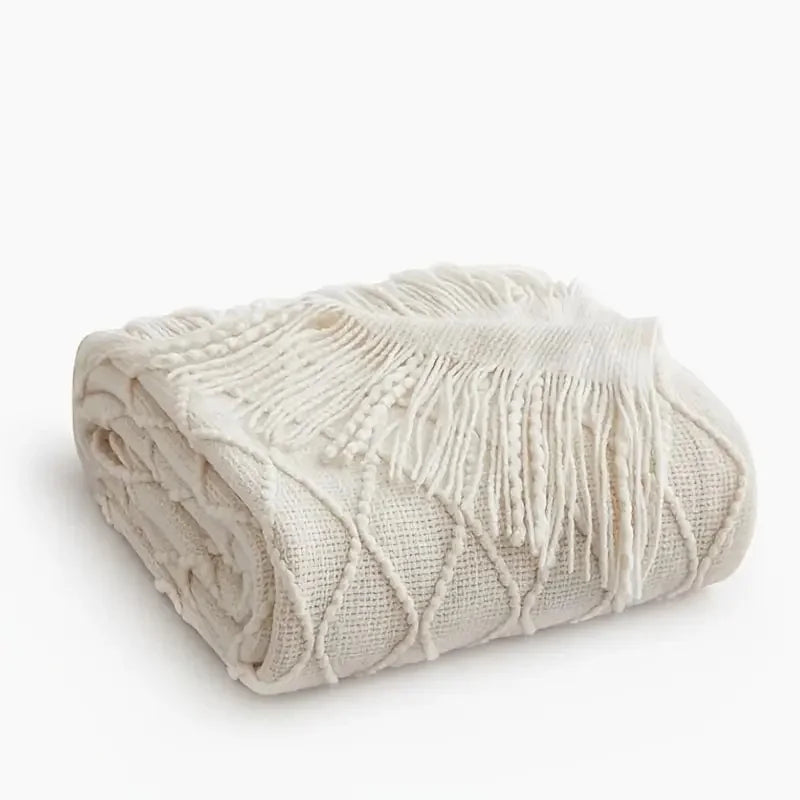 Beige Boho Throw Blankets Textured Big Knitted Blankets Chunky Vintage Luxury Throw Bedspread Blanket Cover Manta Para Sofá